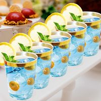 Lot de 100 gobelets en plastique rigide transparent de 10 oz avec rebord doré, jetables, sans BPA, écologiques, résistants, pour boissons froides