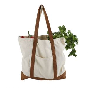 Sac fourre-tout en toile de coton personnalisé avec logo imprimé, grande capacité, couleurs variées, coutures apparentes, motif lettres, idéal pour le shopping en gros - Product Image 3