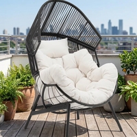 Sedia da Esterno Moderna e Resistente con Telaio in Acciaio e Rattan PE, Gambe Cabriole, Cuscino Impermeabile, Resistente alle Intemperie/UV, Personalizzabile