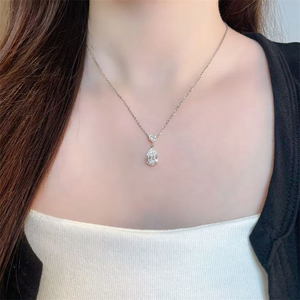 Colgante de diamante cultivado en laboratorio de oro blanco 8K con forma de pera, joyería fina, regalo de compromiso, collar con colgante para mujer, cadena de diamantes, amuleto. - Product Image 4