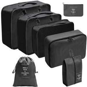 Ensemble de 7 pièces de sacs de compression pour bagages, organisateurs de valises bleu marine et rouge, sac de voyage bleu, organisateur rose, cubes de rangement gris pour bagages personnels, sac de voyage - Product Image 4