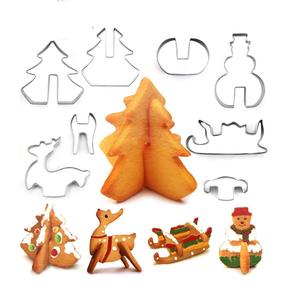 8個サフラン3Dステンレス鋼クリスマスクッキーカッターボックスセット雪だるまクリスマスツリーエルクビスケットモールド付きホリデー用 - Product Image 1