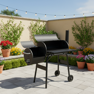 Barbecue au <span class=keywords><strong>charbon</strong></span> de <span class=keywords><strong>bois</strong></span> moderne en fer, fumoir déporté, robuste, portable, avec chariot, multifonctionnel pour la cuisson de la viande en extérieur - Product Image 3