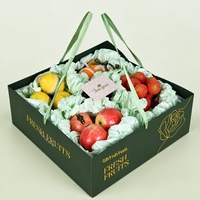 Boîte d'emballage de fruits personnalisée de luxe en papier rigide vert foncé à imprimé botanique, vente en gros, avec poignée pour fruits frais