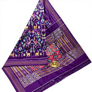 Sari en soie Dola avec bordure tissée Patola et Jacquard, motif paon, pour femmes adultes - Product Image 1
