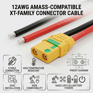 XT30 XT60 XT90 Siliconen kabelboom Elektronische voedingskabel 12AWG Kabelassemblage XT-bedrading Laagspanningsconnector met hoge stroomsterkte - Product Image 2