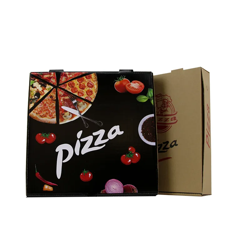 Pizza box manufacturers custom cartoon pattern printed black pizza box with cheap price