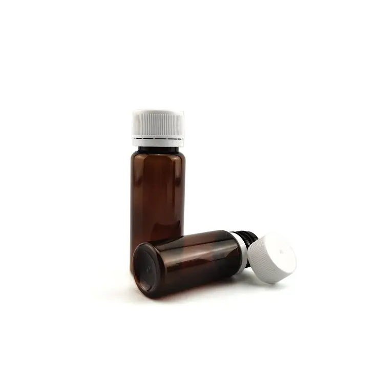 उच्च गुणवत्ता 30 मिलीलीटर 60 मिलीलीटर 100 मिलीलीटर पीईटी प्लास्टिक एम्बर की बोतलें खाली दवा तरल कंटेनर कफ सिरप की बोतल मौखिक तरल की बोतलें