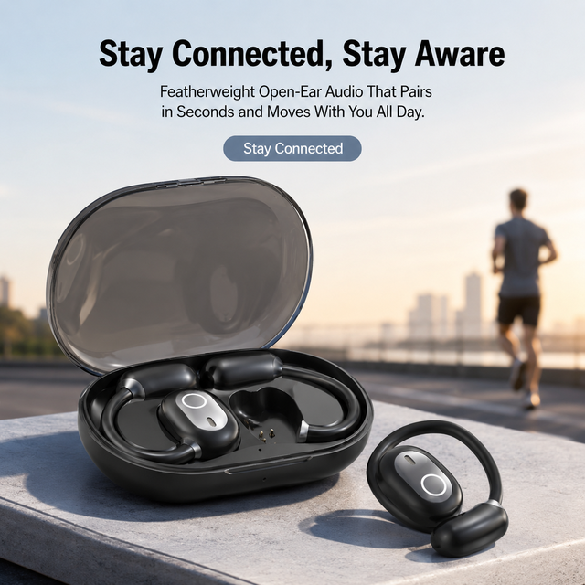 OWS Open Ear Wireless Earbuds Bluetooth 5.4 Air Conduction Earphones Non In-ear Sports Headphones with ENC Mic