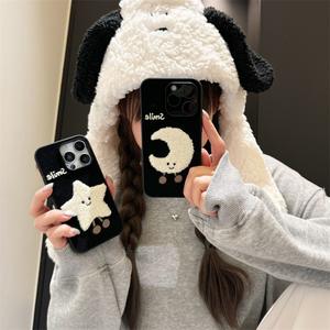 Coque de téléphone XP857 brodée étoiles et lune compatible avec iPhone 17 Pro Max Apple 16 15 Automne Hiver 14 Femme - Product Image 4