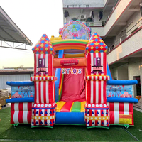 Structure gonflable de jeu pour enfants, thème Carnaval Cirque, avec 2 toboggans et Grande Roue, en PVC robuste, pour location commerciale