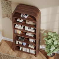 Étagère en bois haute et cintrée avec présentoir et plateforme, multi-usages, pour rangement et plantes