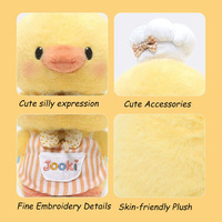 Peluche de poussin chef jaune mignon en gros, jouet en peluche doux, poupée en peluche certifiée EN71 CE, peluches pour cadeau d'anniversaire pour enfants