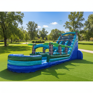 Toboggan aquatique gonflable commercial géant en forme de palmier <span class=keywords><strong>tropical</strong></span> avec piscine, parc aquatique gonflable à double piste pour l'été - Product Image 1