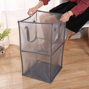 Panier à linge pliable en maille, design rectangulaire respirant, organisateur de vêtements en tissu nylon, type autoportant pour salle de bain - Product Image 4
