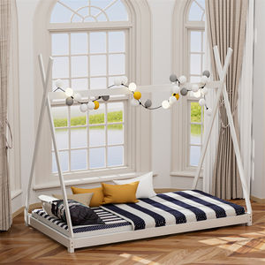 Cama juvenil <span class=keywords><strong>Montessori</strong></span> House hecha de marco de cama de pino macizo 140X200cm blanco con marco de listones - Product Image 5