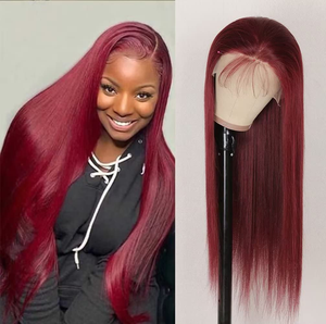 Parrucche per capelli umani con parte anteriore in pizzo dritto bordeaux colorato rosso 99j parrucche frontali in pizzo Remy con parte centrale brasiliana per le donne - Product Image 3