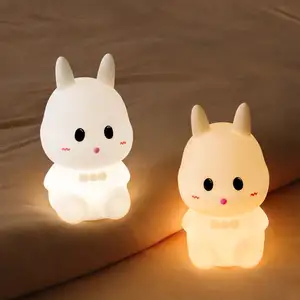새로운 아기 방 장식 수면 트레이너 동반자 토끼 Led 실리콘 야간 조명 7 색상 변경 책상 테이블 램프 선물로