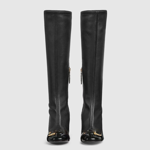 High Chunky Heels Square Toe Shoes Metal Buckles Suede Side Zipper <b>Boots</b> Women's Retro Style Knee High Booties - Product Image 5