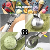 Sendok Es Krim Stainless Steel dengan Mekanisme Pelepas untuk Membuat Bola-bola Gelato, Bola-bola Buah, Bakso, dan Lainnya dengan Bentuk Sempurna