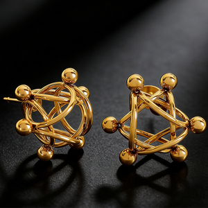 Boucles d'oreilles géométriques creuses en acier inoxydable plaqué or 18 carats PVD, grandes boules rondes, motif moléculaire <span class=keywords><strong>chimique</strong></span>, cadeaux de bijoux pour femmes - Product Image 5