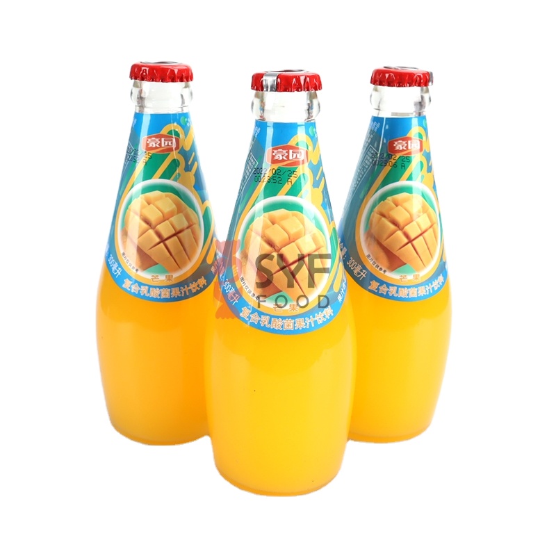 Produsen Minuman OEM Botol Kaca Kustom Rasa Mangga Lactobacillus Campur Jus Buah Minuman 300Ml