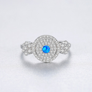 blue <b>Opal</b> Cocktail <b>Ring</b> 925 Sterling Silver Pave Setting Round Brilliant Cut Diamond Women's Luxury Fine Jewelry - Product Image 6