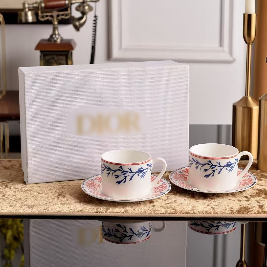 Red Coral Double Cup and Saucer