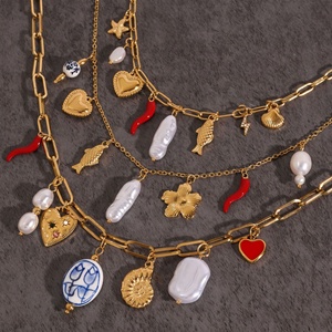 Collares de acero inoxidable a prueba de agua 18K chapado en oro estrella de mar Concha corazón perla colgantes encanto pulseras collares mujeres