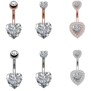 6 unids/set de Zircon de corazón 316L Piercing Acero anillo del vientre del ombligo de estilos de moda anillos de joyería Sexy ombligo perforado