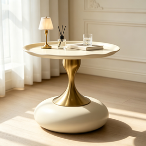 Table basse moderne de luxe, plateau en verre trempé blanc crème, base en métal doré brossé, meubles de salon - Product Image 6