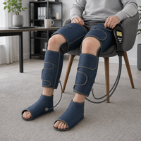 Bottes de massage des jambes à pression d'air avec chauffage des genoux, 4 modes, 4 intensités et minuteur de 15 minutes pour usage domestique, bleu marine avec bordure grise
