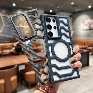 Custodia per telefono magnetica di lusso in fibra di carbonio per Samsung Galaxy S25 S24 Ultra + Plus porta lenti senza cornice custodia antiurto - Product Image 2