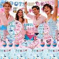 Articles de fête sur le thème de la révélation du sexe rose et bleu, assiettes en papier de 7/9 pouces, gobelets, serviettes, bannière pour la décoration de la fête de naissance