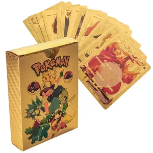 Barang Baru 2023 Kartu Permainan Plastik Berlapis Emas Anime Jepang Kotak Penguat Pikachu Pokman Card