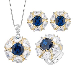 Fashion Eco-friendly Copper 10-8MM Blue Cubic Zirconia Temperament Pendant Necklace and <b>Earring</b> Set for Women - Product Image 1