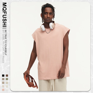 Style japonais 270g poids lourd sans manches pur coton gilet d'été basique blanc épaules larges petit décolleté lâche haut solide - Product Image 4