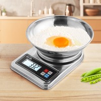 Báscula de Cocina de Acero Inoxidable con Recipiente, 1g de Alta Precisión, Pantalla LCD Digital para Alimentos, Repostería y Cocina