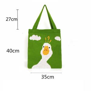 Bolso de compras de acrílico con diseño de animales de dibujos animados, tejido jacquard, con logotipo, para mujer, bolso de hombro individual de ganchillo - Product Image 4