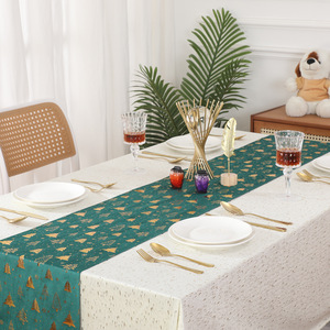 DAMAI Christmas Green <b>Gold</b> Velvet <b>Table</b> <b>Runner</b> Tree Xmas Luxurious Winter <b>Table</b> Decoration Coffee <b>Table</b> Decor for Dining Party - Product Image 2