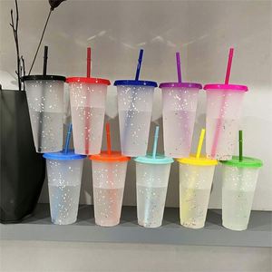 Vaso de 24 oz con diseño de copos de nieve, sensible a la temperatura, que cambia de color, con tapa y pajita - Product Image 1
