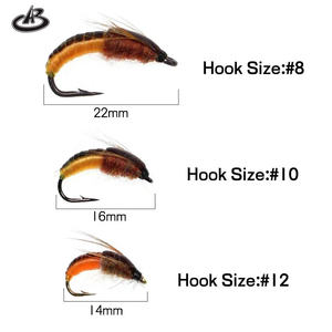 6 pièces # 8 # 10 # 12 # 14 mouches artificielles réalistes de type nymphes et scuds, appâts de surface avec hameçons pour la pêche à la carpe, en plastique, pour rivière et lac - Product Image 2