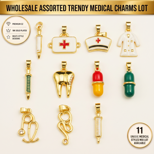 Colgantes Médicos Personalizados OEM ODM de Latón Esmaltado, Chapados en Oro de 18K, con Diseños de Estetoscopio, Diente, Píldora, Doctor y Enfermera para Accesorios de Joyería - Product Image 1