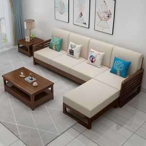 Nordic Solid Wood <b>Sofa</b> Set L-Shaped Removable Cushions Fabric Cotton Linen Living Room Furniture - Product Image 4
