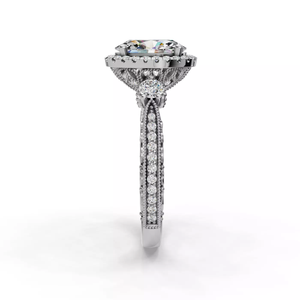 Anillo de compromiso de oro blanco de 14 quilates con diamante cultivado en laboratorio de corte ovalado, con detalles intrincados de filigrana y halo elegante con piedras laterales para mujer - Product Image 4