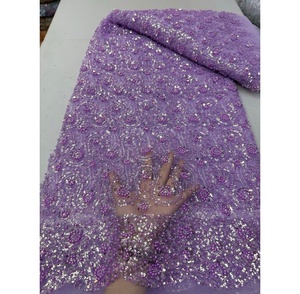 Tissu de mariage en dentelle française fait main, écologique, en polyester, avec des détails brodés de paillettes et de perles pour la cérémonie de mariage - Product Image 5