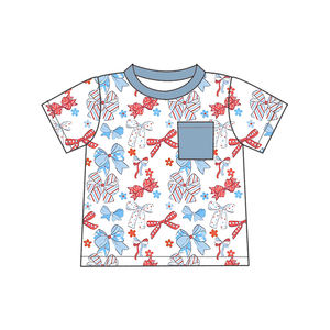 Ropa de bebé del Día DE LA Independencia personalizada al por mayor de fábrica, camisetas de bolsillo de manga corta de bambú orgánico para bebés, niñas y niños - Product Image 3
