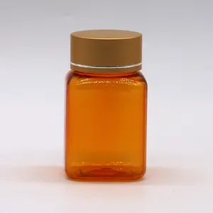 橙色方形90毫升/cc/3OZ聚酯塑料口腔固体包装回收瓶，带铝盖和压缩密封