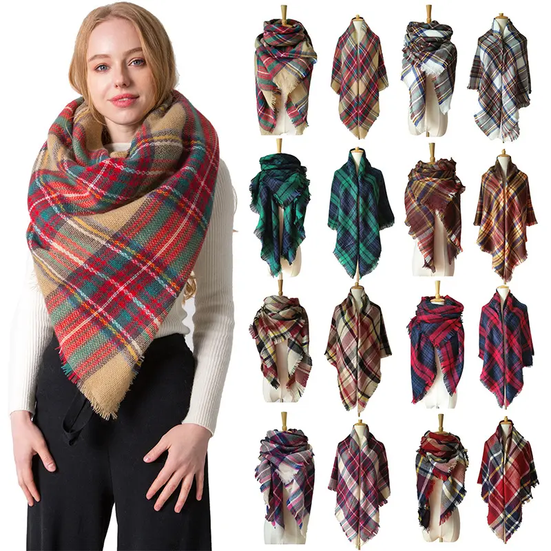 Lady's Plaid Blanket women winter scarf Multi Color 100% cotton pashmina shawl scarf