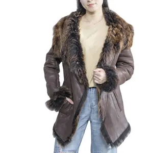 冬のコートファーカラーカスタムレザージャケット婦人服ファーコートレザージャケット女性用ファー付き